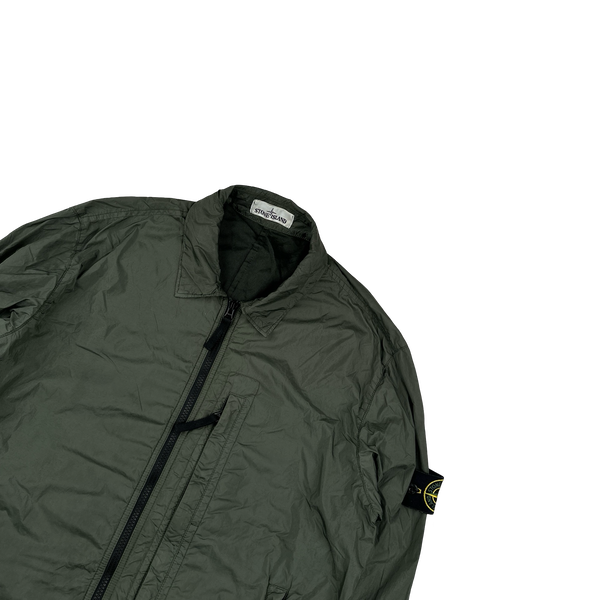 Stone Island 2020 Green Crinkle Reps Overshirt Jacket - Large
