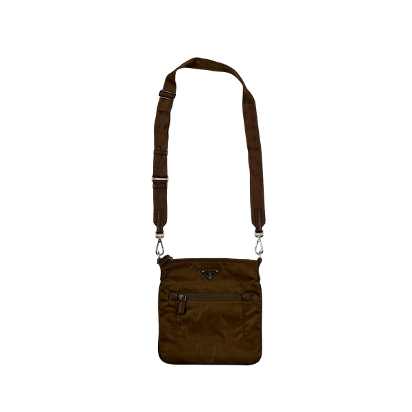Prada Brown Nylon Emblem Side Bag