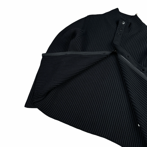 Stone Island 2005 Black Wool Buttoned Ribbed Jumper - XL
