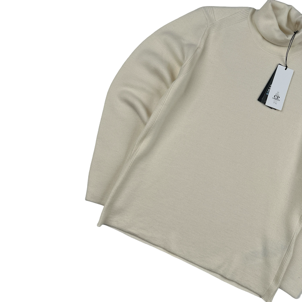CP Company Beige Thick Ribbed Roll Neck Knit - Medium