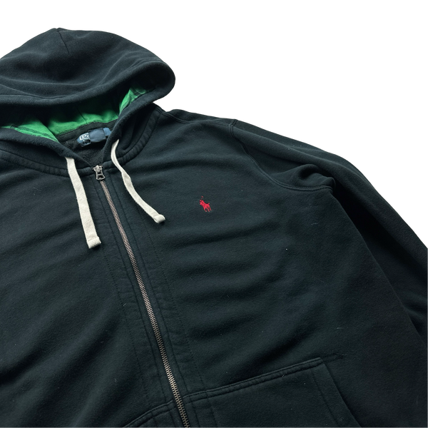 Ralph Lauren Black Thick Cotton Zipped Hoodie - XL