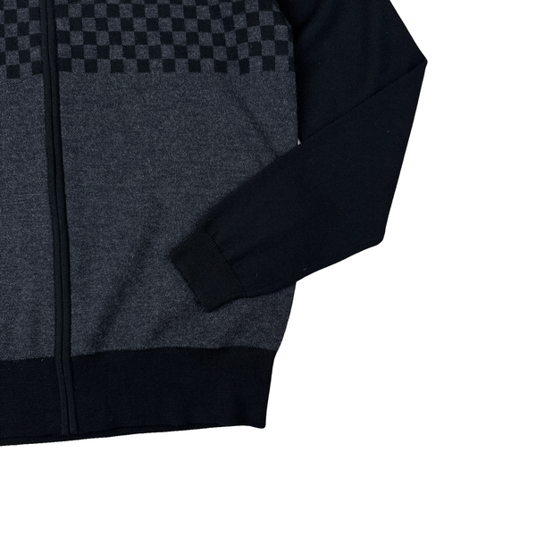 Fred Perry Black Grey Details Crewneck Zipped Knit - Large