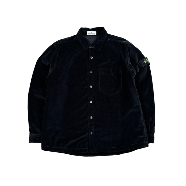Stone Island 2023 Black Cotton Velvet Buttoned Overshirt - Large