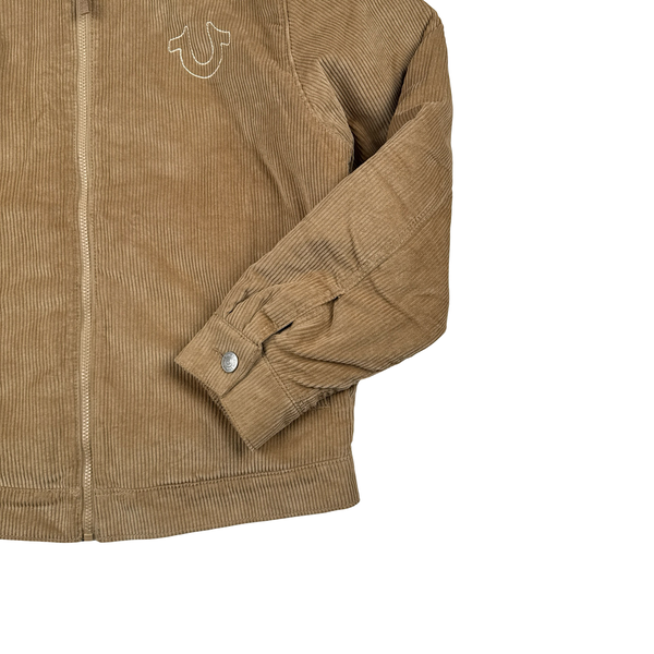 True Religion Zipped Corduroy Quilted Hooded Bomber Jacket - Medium
