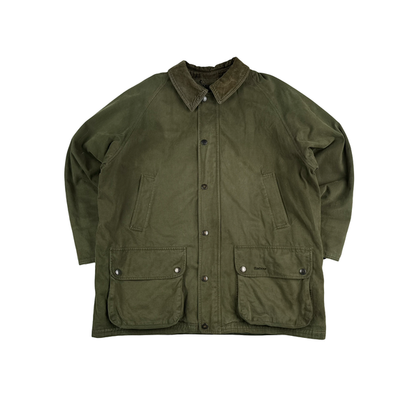 Barbour Olive Green Cotton Flannel Lined Boxy Fit Jacket - XL