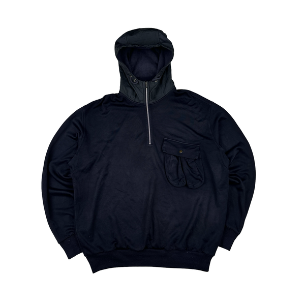 CP Company Vintage Navy Cotton Blend Quarter Zipped Hoodie - XXL