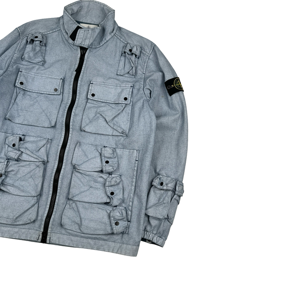 Stone Island 2019 Canvas Placcato Washed Blue Jacket - Medium