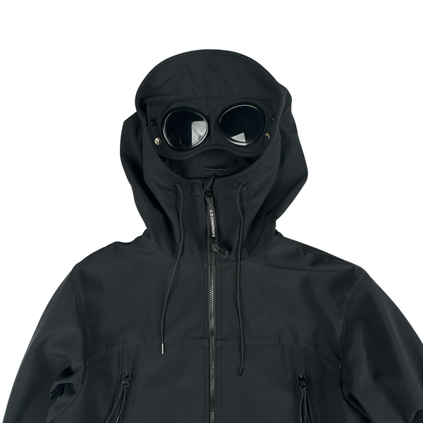 CP Company Black Soft Shell R Goggle Hooded Zipped Jacket - Small