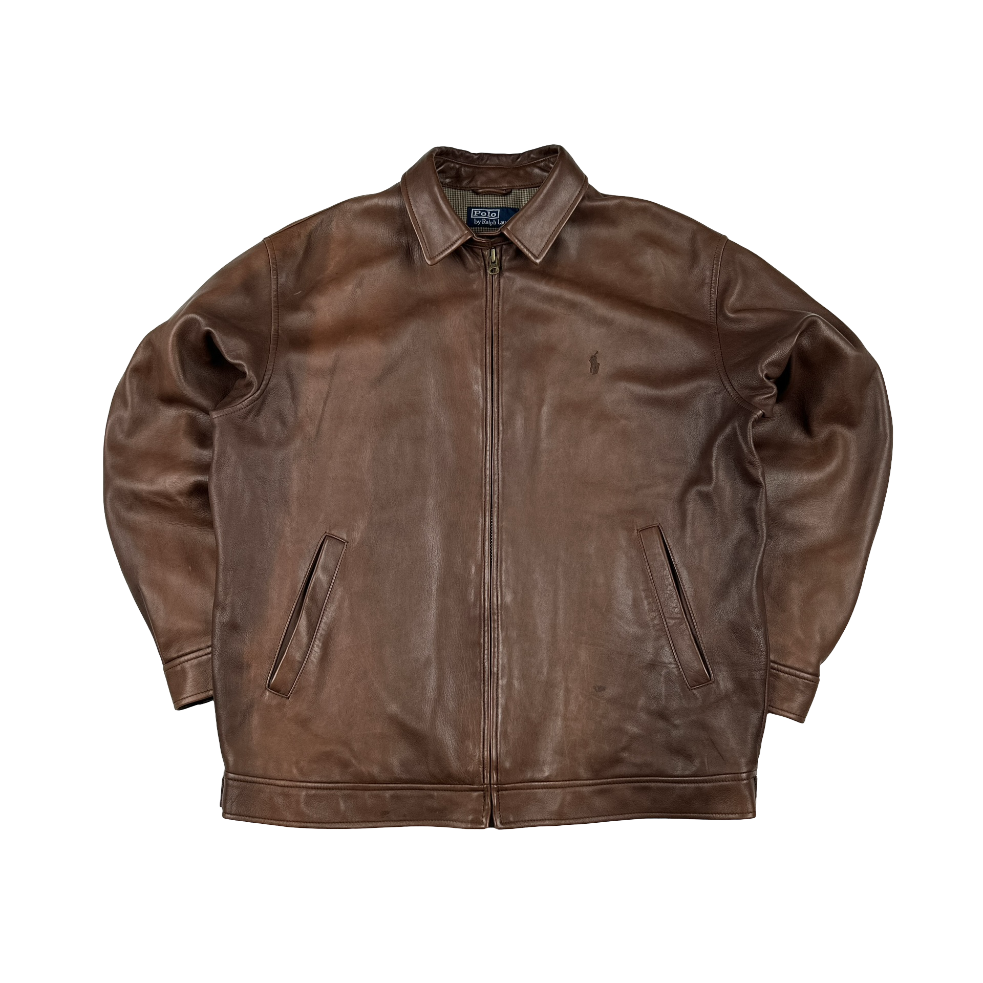 Ralph Lauren Brown Collared Lambskin Leather Jacket - Large