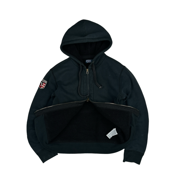 Ralph Lauren Black Thick Cotton Teddy Fleece Lined Zipped Hoodie - Medium