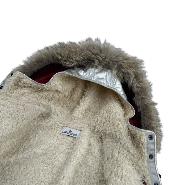 Stone Island 2015 Silver Sherling Liner Coyote Fur Hood David TC Jacket - Small