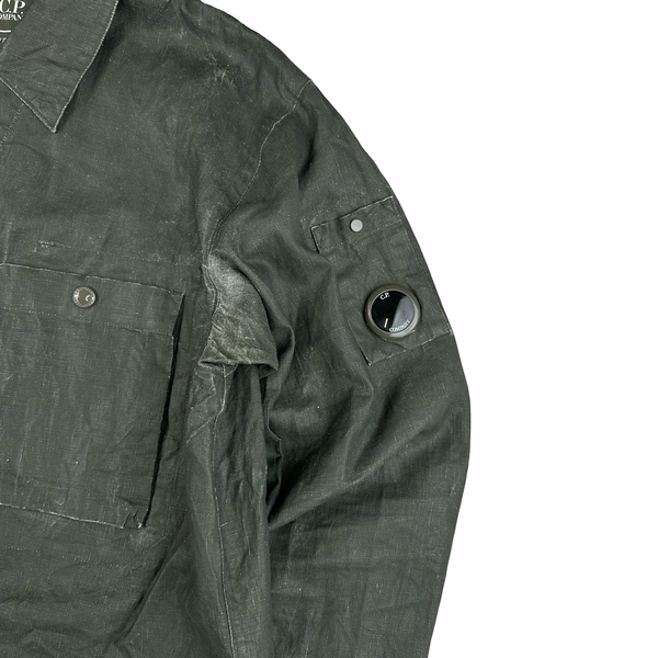 CP Company Khaki Plated Linen Lens Viewer Jacket - 3XL