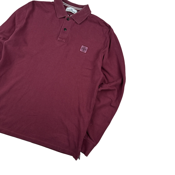 Stone Island 2017 Burgundy Longsleeve Polo Shirt - Large