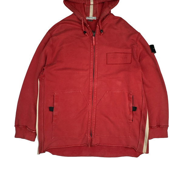 Stone Island 1995 Vintage Red Cotton Hooded Jumper - Large