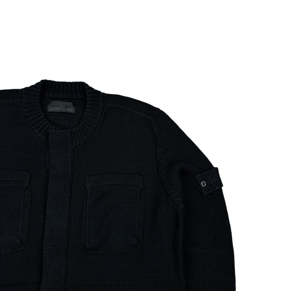Stone Island 2019 Black Ghost Piece Cotton Knit Buttoned Cardigan - XL