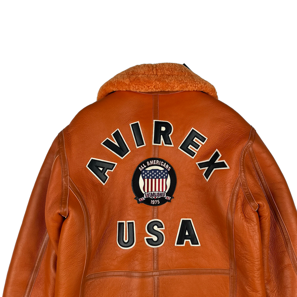 Avirex Orange Sherling Lined Spell out Bomber Jacket - Large