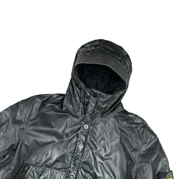 Stone Island 2011 Black Mussola Gommata Hooded Jacket - XL