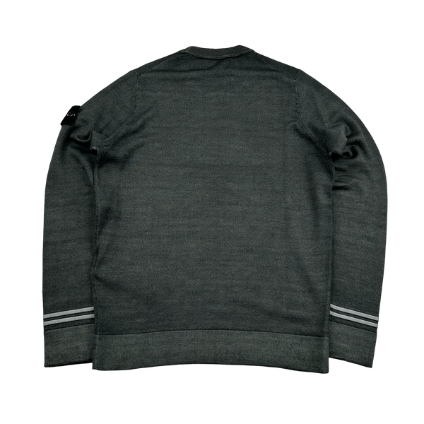 Stone Island 2020 Dark Green Knitted Lana Wool Crewneck Jumper - Small