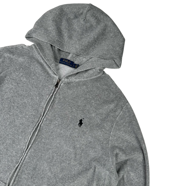 Ralph Lauren Grey Towelling Cotton Blend Zipped Hoodie - Large