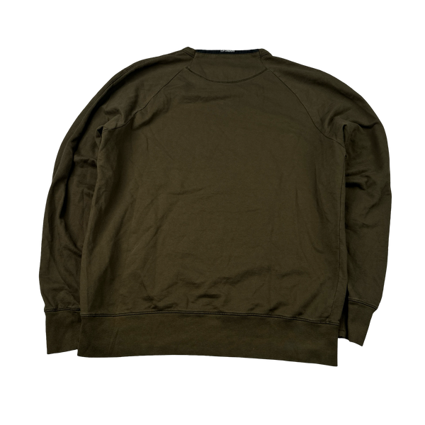 CP Company Khaki Cotton Spellout Crewneck Jumper - Large