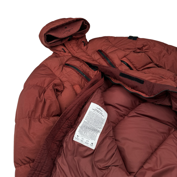 Stone Island 2021 Crinkle Reps Brick Red Down Parka Jacket - Small