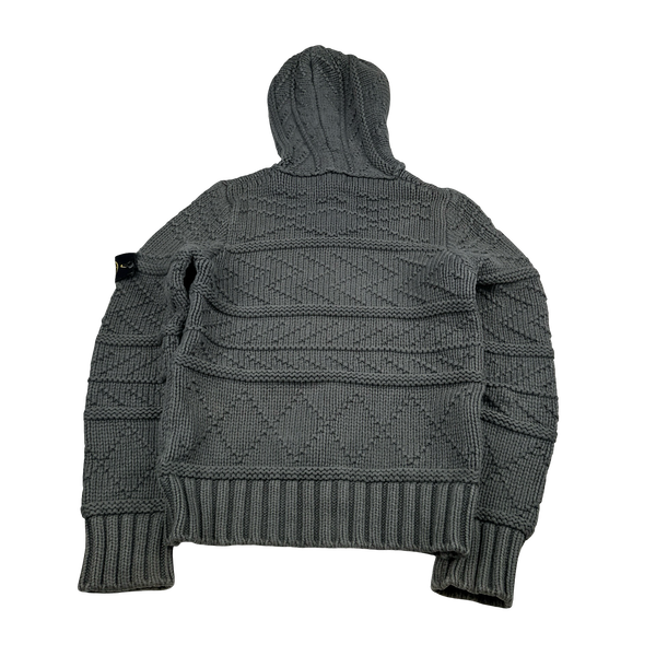 Stone Island 2009 Grey Cotton Detailed Knit Pullover Hoodie - Small
