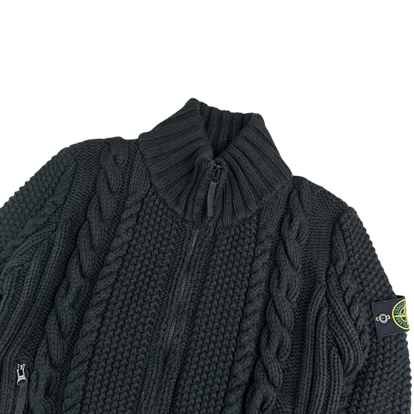 Stone Island Black Cable President Thick Knit Zipped Jumper - Large