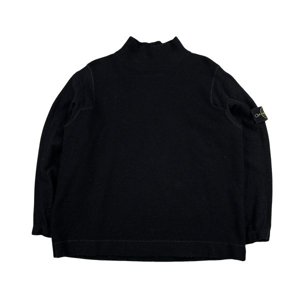 Stone Island 1999 Black Wool Vintage Pullover Mock Neck Jumper