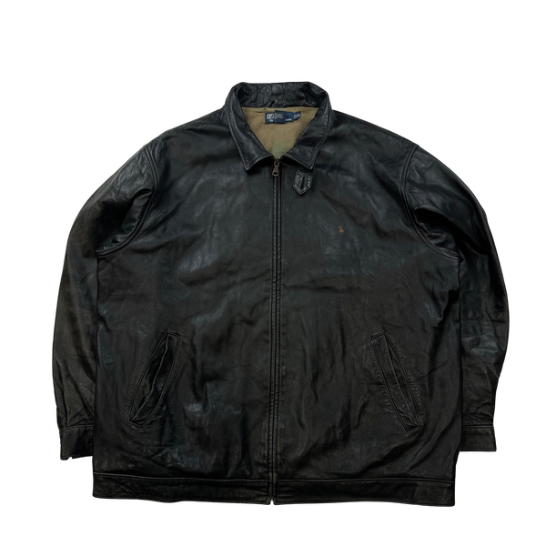 Ralph Lauren Black Heavyweight Leather Jacket - XXL