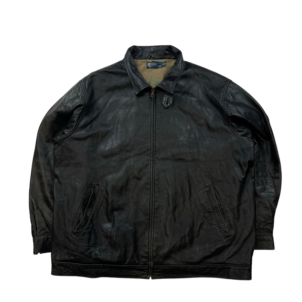 Ralph Lauren Black Heavyweight Leather Jacket - XXL