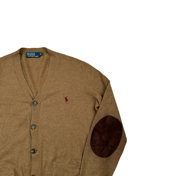 Ralph Lauren Polo Brown Merino Wool Buttoned Suede Elbow Pad Cardigan - Medium