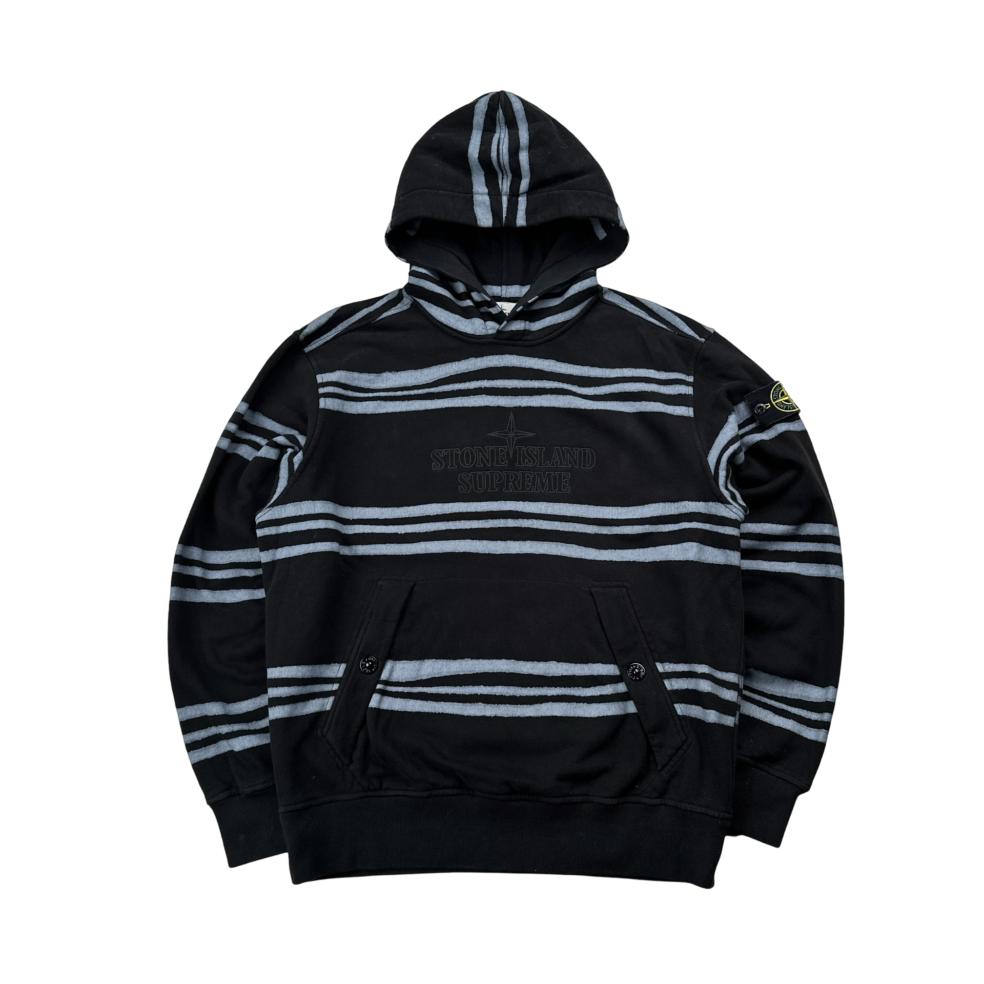 Stone Island x Supreme 2020 Black Warped Striped Hoodie Medium