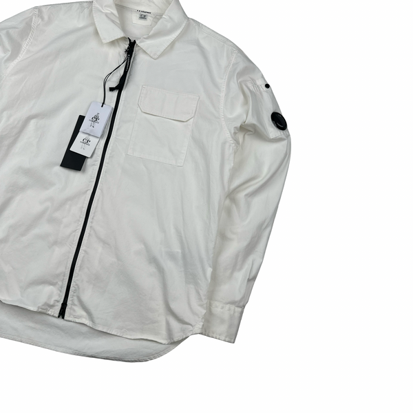 CP Company White Zipped Cotton Lens View Overshirt - Medium