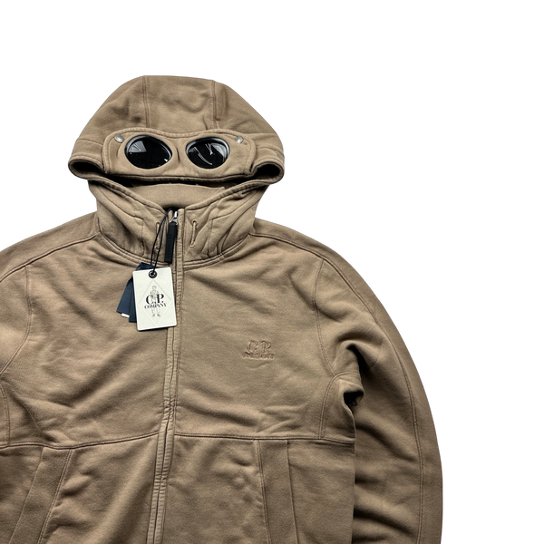 CP Company Light Brown Goggle Zipped Hoodie - Large