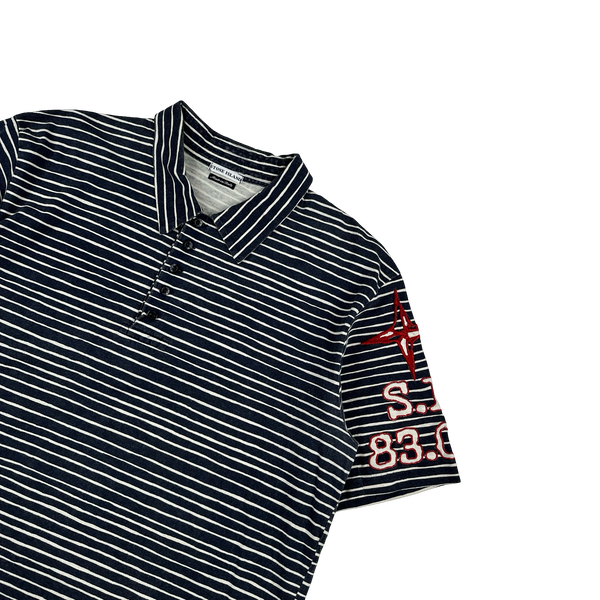 Stone Island 2002 Cotton Striped Embroidered Compass Polo Shirt - XL