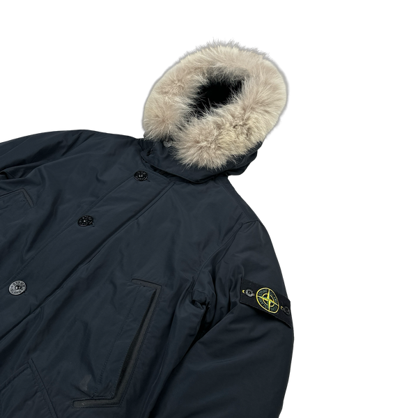 Stone Island 2016 Black Down Filled Micro Reps Fur Hood Parka Jacket - Medium