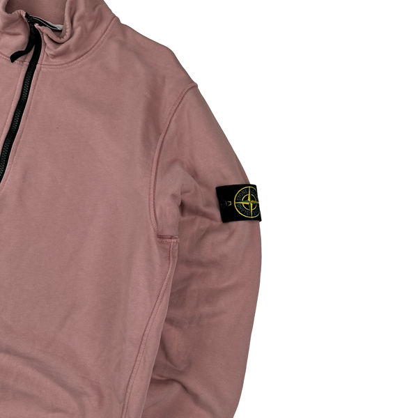Stone Island Pink Quarter Zip Cotton Jumper - Large