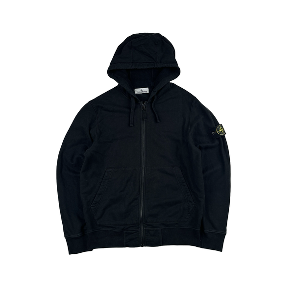 Stone Island 2022 Black Cotton Zipped Hoodie - Medium