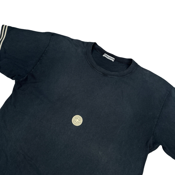 Stone Island Vintage 80s Black Rubber Chest Logo T Shirt - Large