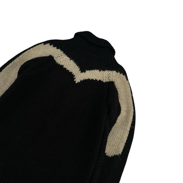 Evisu 2000s Heavyweight Black Wool Logo Buttoned Cardigan - Large