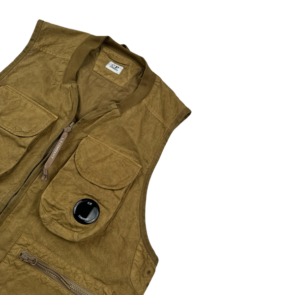 CP Company Brown Ba-Tic Waxed Cotton Utility Vest - Small