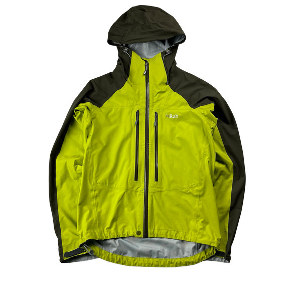RAB Dark Green/Neon Yellow Neo Zipped Waterproof Rain Jacket - Small