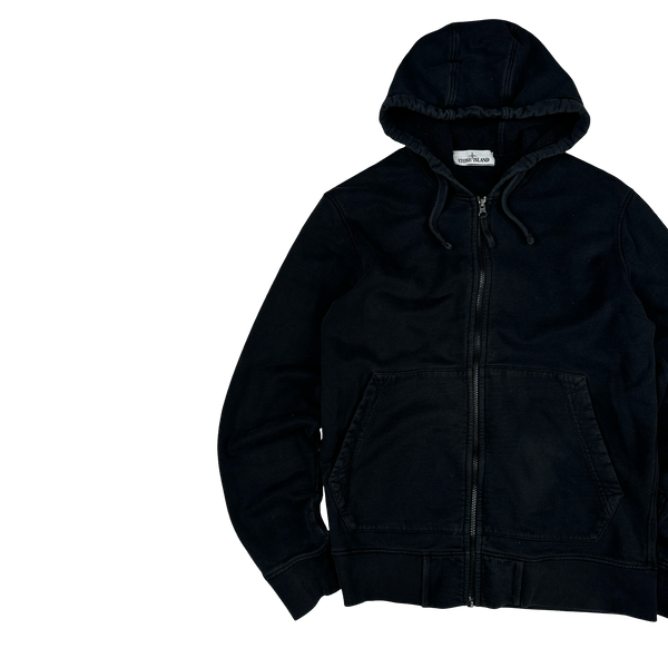 Stone Island 2021 Black Cotton Zipped Hoodie - Medium
