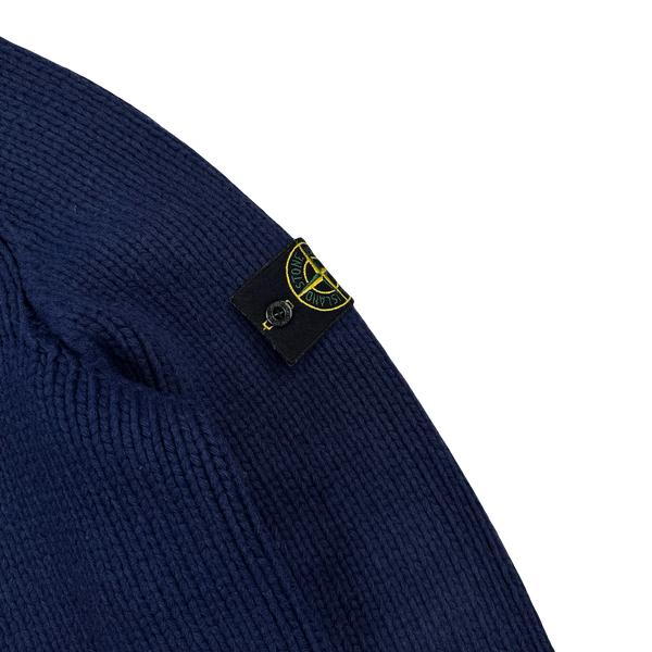 Stone Island Navy Wool Heavyweight Zipped Knit Jumper