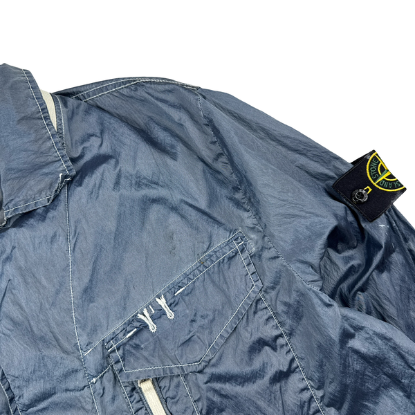 Stone Island 2010 Silver Blue Chest Zip Nylon Metal Overshirt - XXL