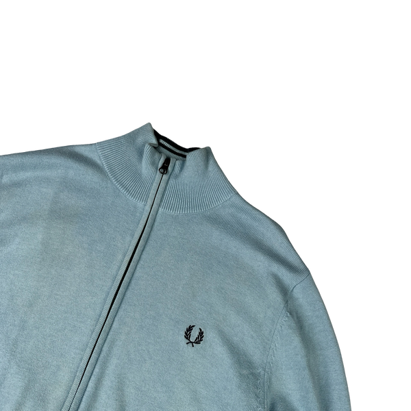 Fred Perry Baby Blue Zipped High Neck Knit - Large