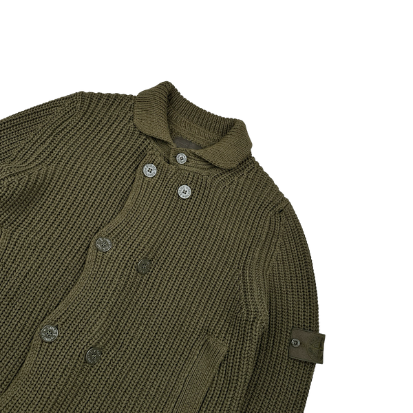 Stone Island 2012 Khaki Ghost Piece Double Breasted Cotton Knit Buttoned Cardigan - Large
