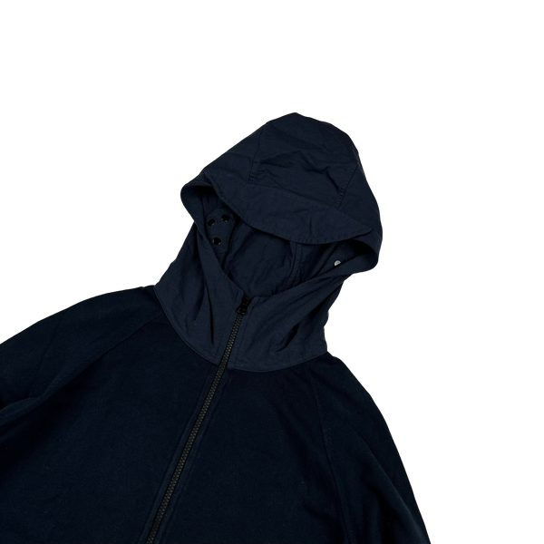 Stone Island 2023 Navy Cotton Knit Hooded Zipped Jumper - Large