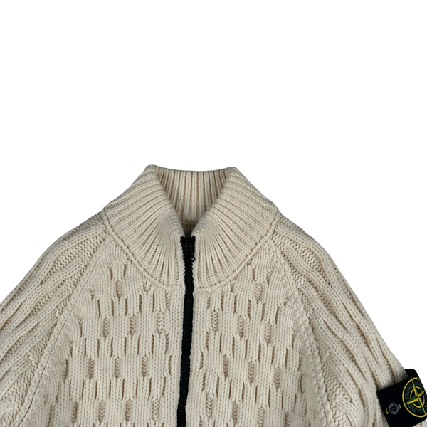 Stone Island 2013 Cream Thick Heavyweight Knit Zipped Jumper - Large
