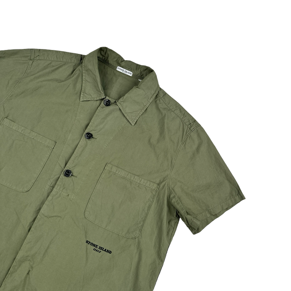 Stone Island 2004 Khaki Cotton Spellout Short Sleeve Shirt - XL